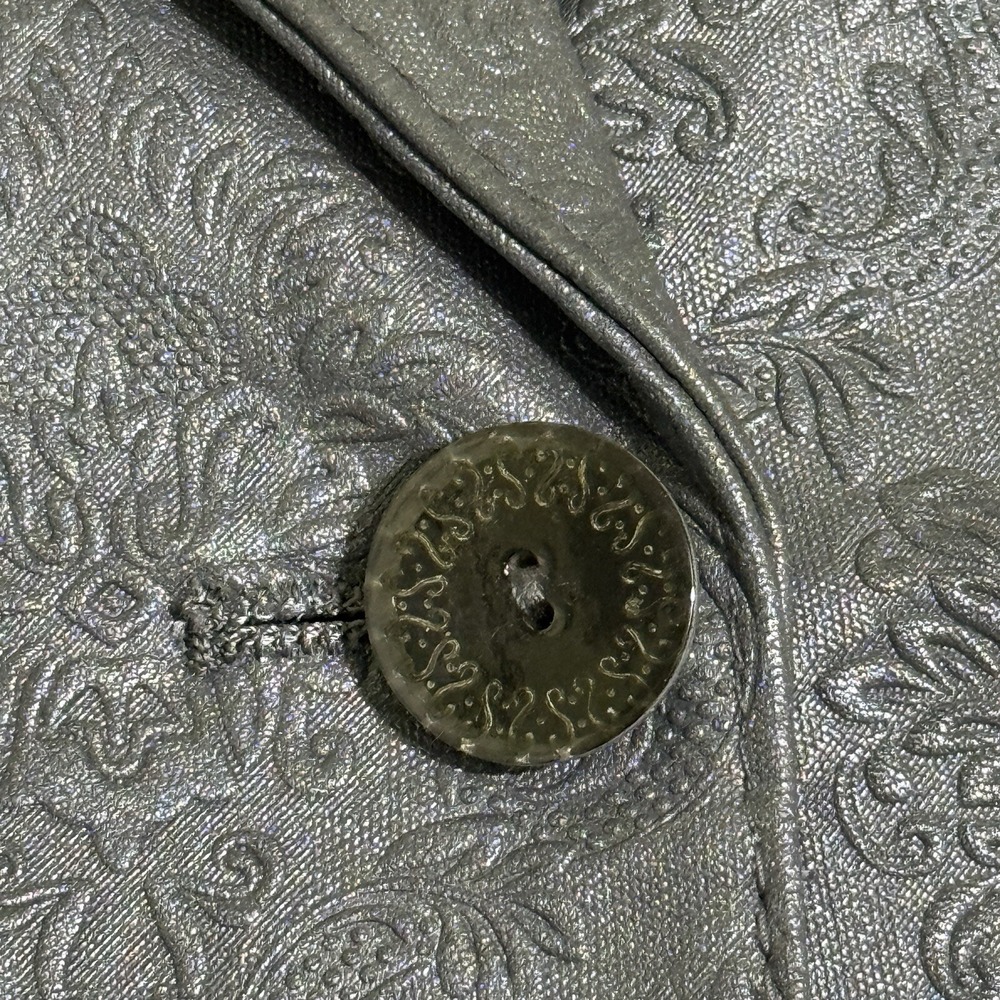 Vtg Womens leather blazer jacket S Textured Steampunk Coat Gunmetal Western Y2K - Picture 2 of 16